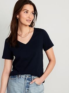 Our EveryWear T-shirts are super-soft, with a comfortable, relaxed fit.  Wear 'em with everything ✔️ Rib-neck V-neck.  Short sleeves.  Cloud-washed 100% cotton-jersey.  #544320 Relaxed fit through body.  Women's EveryWear T-shirt hits below the w Casual Everyday V-neck Top With Short Sleeves, Trendy Short Sleeve V-neck Top For Everyday, Everyday Trendy Short Sleeve V-neck Top, Casual Short Sleeve Cotton V-neck Top, Casual Cotton Short Sleeve V-neck Top, Casual Cotton V-neck Short Sleeve Top, Casual Cotton V-neck Top With Short Sleeves, Casual V-neck Top With Short Sleeves, Casual Blue Short Sleeve V-neck Top