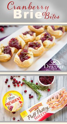 cranberry brie bites on a white platter