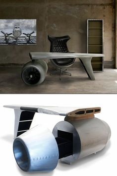 Vintage Fighter Jet-Inspired Office Desk Futuristic Desk, Sky Furniture, Unique Office Furniture, Military Office, Law Firm Office, Black Upholstery Fabric