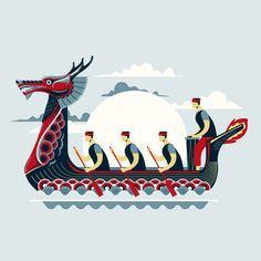 an illustration of people in a dragon boat