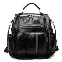 Trendy Rectangular Leather Backpack With Detachable Strap, Trendy Rectangular Leather Backpack, Trendy Satchel Backpack With Large Capacity, Trendy Satchel Travel Bag With Zipper Closure, Trendy Leather Tote Backpack, Casual Satchel Backpack With Zipper Closure, Chic Shoulder Bag With Zipper Pocket For School, Trendy Backpack With Adjustable Strap And Top Handle, Modern Large Capacity School Bag