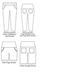 four different types of shorts with measurements