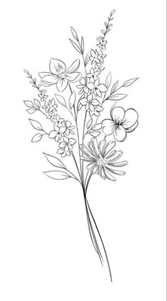 a black and white drawing of flowers