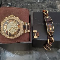 This Is A Fantastic Deal, Watch Worn Only Couple Of Times And Started Wearing Smart Watch! Both In Mint Condition, Willing To Price Separately But A Gorgeous Set. Michael Kors Collection, Brown Gold, Mint Condition, Tortoise, Accessories Watches, Michael Kors, Women Accessories, Women Shopping, Gold