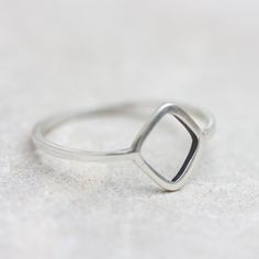 Rhombus ring  Sterling silver minimal modern ring by keepityours Simple Sterling Silver Open Diamond Ring, Minimalist Silver Diamond Ring With Simple Design, Minimalist Sterling Silver Diamond Ring With Open Band, Silver Minimalist Diamond Ring, Minimalist Silver Diamond Ring, Silver Stackable Open Ring With Single Diamond, Minimalist Silver Diamond Ring For Everyday, Silver Open Ring With Single Diamond, Minimalist Open Band Ring With Single Diamond