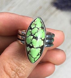 Lime green Hubei Turquoise ring Silver Soldering, Turquoise Stone Jewelry, Hubei Turquoise, Concert Wear, Silver Leaf Ring, The Wild One, Country Jewelry, Jewerly Making, Stones Diy