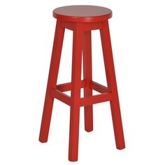 a red stool with a wooden seat on a white background, it is isolated for use in an advertisement