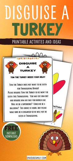 the thanksgiving turkey activity pack includes instructions and printables for kids to learn how to use