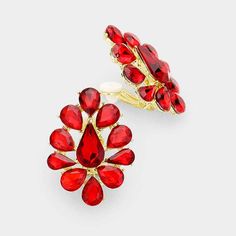 Teardrop Red Crystal Cluster Clip On Earrings Patina Earrings, Diamond Shape Earrings, Medium Hoop Earrings, Gold And Red, Button Style, Beaded Drop Earrings, Rainbow Earrings, Party Earrings, Gold Diamond Earrings