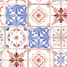 an artistic tile design in blue and red