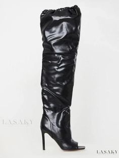 Lasaky - Black Leather Thigh High Boots for Women - Open Toe, Stiletto Heels Black Leather Thigh High Boots, Womens Thigh High Boots, High Boots For Women, Heel Boots For Women, Leather Thigh High Boots, Winter Heels, Stiletto Boots, Wide Boots, Boots For Women