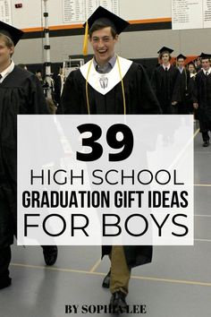 two boys in graduation caps and gowns with the words 39 high school graduation gift ideas for boys