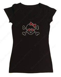 "THIS IS FOR A NEW WOMEN'S FITTED T-SHIRT EMBELLISHED WITH \" Skull with Red Hearts & Bow \" Made in Rhinestones V-Neck in Cap Sleeve and Long Sleeve Styles Attributes are as follows: Made of 95% Cotton and 5% Spandex; Light Weight Combed Cotton Build to Stretch. Size Specifications for V-Neck in Cap Sleeve and Long Sleeve Styles are as follows: Small: Width 15\" X Length 25\" Medium: Width 16\" X Length 26\" Large: Width 17\" X Length 27\" XL: Width 19\" X Length 28\" 2X: Width 21\" X Lengt Ribbed Racerback Tank Top, Scene Outfits, Red Hearts, 2000s Fashion, Dream Clothes, How To Make Bows, Cute Shirts, Cap Sleeve, Aesthetic Clothes