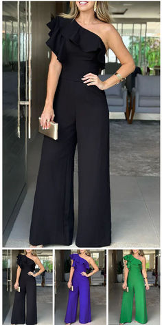 Casual Solid Backless Oblique Collar Regular Jumpsuits Waist Length, Best Sellers, Sleeve Styles, Jumpsuit, Collar