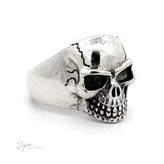 Elevate your style with our Veined Skull Statement Ring, an eye-catching piece that exudes both boldness and intricate artistry. This substantial ring showcases lifelike veins coursing through the skull, lending it a unique and rugged charm. Perfect for those who love to make a distinct impression, this ring marries edgy aesthetics with detailed craftsmanship. Whether you're enhancing a casual outfit or adding a daring touch to formal wear, this striking ring will command attention and ignite co Punk Sterling Silver Skull Ring, Symbolic Skull Rings For Halloween, Edgy Skull Ring Gift, Sterling Silver Skull Ring In Punk Style, Halloween Skull Rings Symbolic Style, Handmade Punk Skull Rings, Punk Style Skull Ring For Halloween Collectible, Halloween Skull Print Ring As A Gift, Halloween Skull Ring Gift