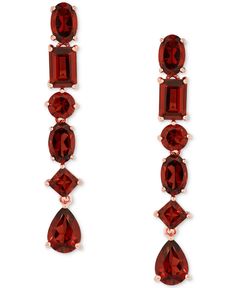 Exceptionally elegant. The crimson tones of garnet are expressed with the multiple gemstone cuts of these unique linear drop earrings. Burgundy Earrings, True Blood, Garnet Earrings, Rhodolite Garnet, Earrings Drop, Gold Plated Sterling Silver, 18k Rose Gold, Designer Earrings, Rose Gold Plates