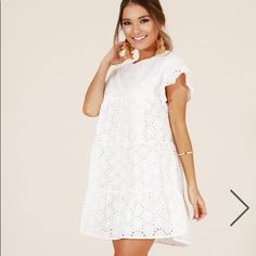 Showpo White Short Eyelet Dress Dressy Short Sleeve Mini Dress For Summer, Spring Shift Sundress Mini Dress, Spring Shift Sundress, Dressy Short Sleeve Mini Dress For Day Out, Short Sleeve Shift Mini Dress For Brunch, Chic Shift Mini Dress For Day Out, Shift Mini Dress With Short Sleeves For Brunch, Summer A-line Midi Dress, Spring Shift Mini Dress For Brunch