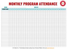 a printable attendance sheet for the month