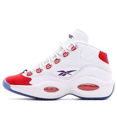 Reebok Question Mid J 'Double Cross' FV8122 (SNKR) 90s White Sports Sneakers, Reebok Question Mid, Reebok Question, Stylish Sneakers, Air Max Sneakers, Perfect Pair, Air Max, Sneakers, Red