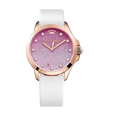 Juicy Couture with 38X38 MM Pink Silicone Band Strap; 1901405 Pink Glitter Ombre, Watches Pink, Juicy Couture Watch, Bezel Jewelry, Glitter Jewelry, Evening Accessories, White Dial Watch, Cheap Watches, Pink Watch