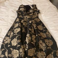 Perfect For Any Occasion. Never Worn. Tag Attached. Dressy Sleeveless Midi Dress For Dinner, Dressy Black Sleeveless Evening Dress, Black Sleeveless Midi Dress For Dinner, Black Sleeveless Dinner Dress, Sleeveless Black Dress, Flowers Color, Black Sleeveless Dress, Gold Flowers, Colorful Flowers