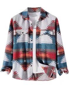 PRICES MAY VARY. Fabric: Polyester and Cotton,cozy,warm / Machine Wash Loose fit, basic turn down collar, ethnic geometric color block design, dropped shoulders, long sleeves, tribal Aztec pattern, button cuffs, flat hem, curved sides, 2 flap chest pockets This casual soft vintage western ethnic button down shirt shacket jacket pairs perfectly with your basic tee, jeans, and sweatpants and will never go out of style! Great for daily casual, home, vacation, party, outdoor, club, date, school, off Mens Quarter Zip, Waffle Shirt, Plaid Shirt Men, Mens Flannel Shirt, Mens Flannel, Solid Color Shirt, Mens Plaid, Slim Fit Shirt, Retro Chic