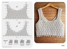 a crocheted crop top is shown next to an image of the pattern