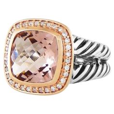 DAVID YURMAN SILVER & 18K ROSE GOLD MORGANITE 11MM ALBION RING -Mint condition -Sterling Silver & 18k rose gold -Pave diamonds of .26 carat total weight -Morganite: 11x11mm -Ring size: 7 -Split shank cable band *Comes with David Yurman pouch. Original Retail: $2,500 Rose Gold Morganite, Modern Ring, David Yurman, Morganite, Modern Jewelry, 18k Rose Gold, Pave Diamonds, Rose Gold Ring, Or Rose