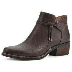 PRICES MAY VARY. Tapered toe inside zipper ankle bootie casual boots for women Affordable Brown Round Toe Booties, Low Heel Ankle Boots Shoeyl, Maurices Brown Boots, Affordable Closed Toe Spring Booties, Dsw Shoes Woman Ankle Boots, Low Heel Ankle Boots Nordstrom, Booties For Ankle Pants, Ankle Boots Fir Women, Business Casual Short Boots