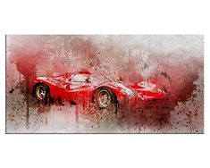 a painting of a red sports car on a white background