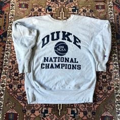 Vintage Cotton Sweatshirt For Campus, Vintage Winter Campus Sweatshirt, Vintage College Sweatshirt With Text Print, Vintage College Sweatshirt, Vintage Champion Sweatshirt, Durham North Carolina, Duke University