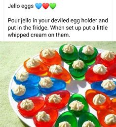 Jello Eggs, Jello Recipes, Sweet Snacks Recipes, Egg Holder, Interesting Food Recipes, Sweet Snacks, Diy Food, Diy Food Recipes, Cute Food