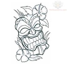 a drawing of a tiki mask with flowers on it's head and eyes