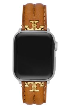 Tory Burch The Kira Leather 20mm Apple Watch® Watchband | Nordstrom Trendy Gold Leather Watch, Luxury Silver Leather Apple Watch Band, Classic Leather Gold Apple Watch Band, Trendy Gold Leather Apple Watch Band, Trendy Leather Watch Band, Trendy Leather Apple Watch Band With Bracelet Strap, Apple Watch Bands Women, Apple Watch Leather Strap, Apple Watch Leather