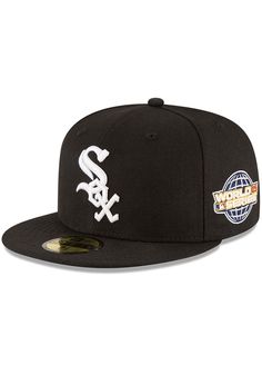 New Era Chicago White Sox Mens Black 2005 World Series Side Patch 59FIFTY Fitted Hat - 59004441 Fitted Hats Aesthetic, Custom Fitted Hats, Swag Hats, Black Chicago, Dope Hats, Cubs Hat, Hat Aesthetic, 59fifty Hats, New Era Hats