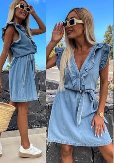 Loose Denim Dress, Dresses With Long Sleeves, Women Summer Fashion, Summer Fashion Casual, Sweater Dress Casual, Womens Fashion Casual Summer, Summer Style Casual, Dress Design, Women's Summer Fashion