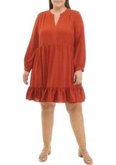 Designed with blouson sleeves, this stunning babydoll dress is complete with an elastic waist and ruffled hem. | Vince Camuto Women's Plus Size Blouson Sleeve Tiered Babydoll Dress, 1X Tiered Babydoll Dress, Blouson Sleeve, Junior Outfits, Babydoll Dress, Vince Camuto, Baby Dolls, Casual Dresses, Elastic Waist, Dress Outfits