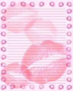 pink lipstick on lined paper with circles and lines in the shape of two lips, against a light pink background