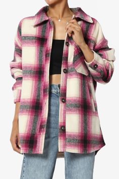 Cameron Plaid Flannel Oversized Shacket MAGENTA_1 Flannel Oversized, Oversized Shacket, Chic Coat, Outfit Dress, Aesthetic Shoes, Effortless Chic, Stay Cozy, Plaid Flannel, Oversized Shirt