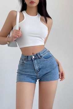 Item Type: ShortsMaterial: DenimLength: ShortsClosure Type: Button FlyColor: Black. BlueSize: XS.S.M.L Size(cm) Length Waist Hip XS 38 56 78 S 39 60 82 M 40 64 86 L 41 68 90 Solid High Rise Summer Jeans, Solid High-rise Jeans For Summer, High Rise Jeans For Summer, High-rise Jeans For Summer, Spring Stretch Solid Jean Shorts, Trendy Stretch Straight Leg Jean Shorts, Casual Stretch Cutoff Jeans, Blue Stretch Cropped Bottoms, Casual High Rise Solid Jean Shorts