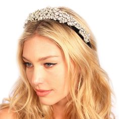 A gorgeous velvet headband covered in hundreds of glass rhinestones. Velvet padded band Glass rhinestones One size Made in USA Dry clean only Black Tiara, Gatsby Headband, Prom Hair Accessories, Tiara Headpieces, Crystal Tiara, Headband Tiara, Beaded Headband, Velvet Headband, Crystal Headband