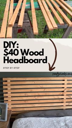 Wood Slat Headboard Bedroom, Tall Wood Headboard Bedroom Ideas, Simple Wood Headboard Diy, Full Bed Headboard Diy, Easy Diy Queen Headboard, Slatted Headboard With Shelves, Slate Wood Headboard Diy, Homemade Queen Headboard, Diy Simple Headboard Ideas