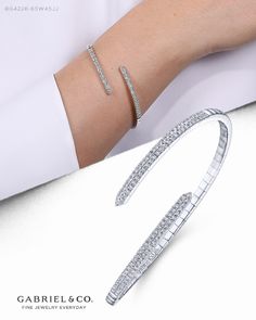 14K White Gold Fashion Bangle. BG4226-65W45JJ #GabrielNY #DiamondJewelry #FineJewelry #Gabriel&Co #UniqueJewelry #FineJewelry#FashionJewelry #GiftIdeas#UniqueGifts  #Bangle#Fashion Bangle #Diamond Bangle #WhiteGold Bangle  #Bangles #Bracelets Elegant Flexible Sterling Silver Bracelet, Elegant Sterling Silver Flexible Bracelet, Luxury Bracelets For Everyday Luxury, Modern Beaded Bracelets For Formal Occasions, Luxury Beaded Bracelets For Everyday, Diamond Beaded Bangle Bracelets, Silver Luxury Everyday Bangle, Designer Bracelets With Diamond Accents, Everyday Luxury Bracelets With Diamond Accents