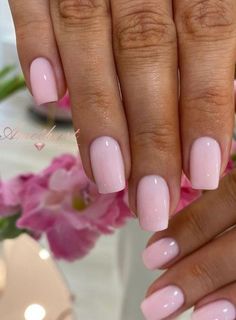 Coffin Pink Nails Short, Nail Ideas Regular Polish, Business Nail Ideas, Baby Pink French Tip Nails Square Short, Pink Valentines Nails Short Square, Nurse Friendly Nails, Manicure Ideas For Natural Nails, Nail Colors Light Pink, Valentine Pink Nails