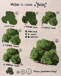 how to create a bush with trees and bushes in the background, including green leaves