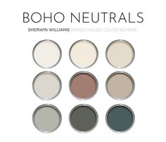 six different shades of paint with the words boho neutrals