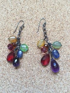 color cascade multi gemstone cluster earrings by sweetassjewelry Sundance Style, Rainbow Beads, Rainbow Earrings, French Wire, Boho Rainbow, Beaded Dangle Earrings, Cluster Earrings, Etsy Earrings Dangle, Beaded Dangles