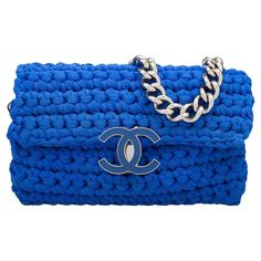 Chanel Electric Blue Crochet Cloth Classic Flap Shoulder Bag | From a unique collection of rare vintage Structured Shoulder Bags at https://www.1stdibs.com/fashion/handbags-purses-bags/shoulder-bags/structured-shoulder-bags/. Bags 2014, Crochet Shoulder Bag, Shopping Chanel, Tom Dixon, Designer Shoulder Bags, Classic Flap, In The Bag, Chanel Boy Bag, Canvas Leather