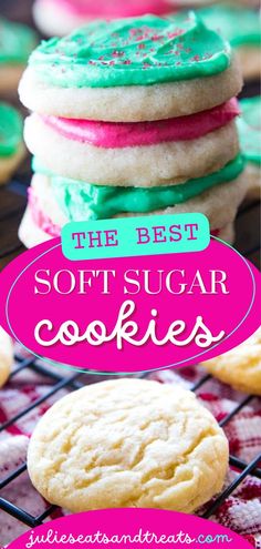 Decorate your own Christmas cookies starting with these Soft Sugar Cookie recipes! This holiday baking recipe is one of the best. Pin this for later! Drop Sugar Cookies, Soft Sugar Cookie Recipe, Sugar Cookie Recipe Easy, Soft Sugar, Holiday Baking Recipes, Chewy Sugar Cookies, Homemade Frosting, Cookie Spread, Sugar Cookie Frosting