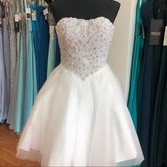 Pearl And Stone Detail Make This Dress Stand Out. Strapless. Invisible Zipper. Tulle Skirt. Pearl Beaded Dress, Terani Couture, Dress Stand, Wedding Dress Styles, Beaded Dress, Couture Dresses, Dress Styles, Invisible Zipper, Pearl Beads